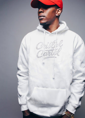 Black Diamond Rhinestone Hoodie (White)